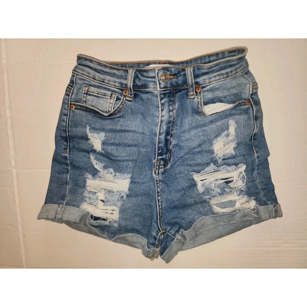 WAX JEAN  Women's Blue Denim Cut Off Shorts High Rise Distressed, Small
